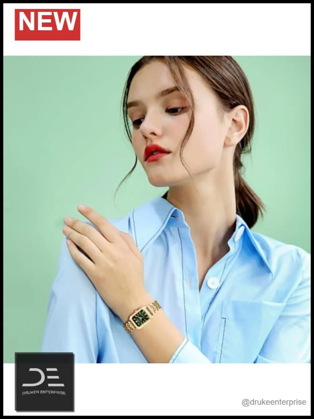 Gold Square Stainless Steel Watch Analog Quartz Elegant Bracelet Wrist Watch